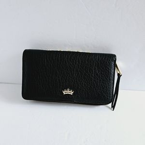 Juicy Couture Crossbody Vintage Wallet Black Leather Full Zip Mini Bag Snap